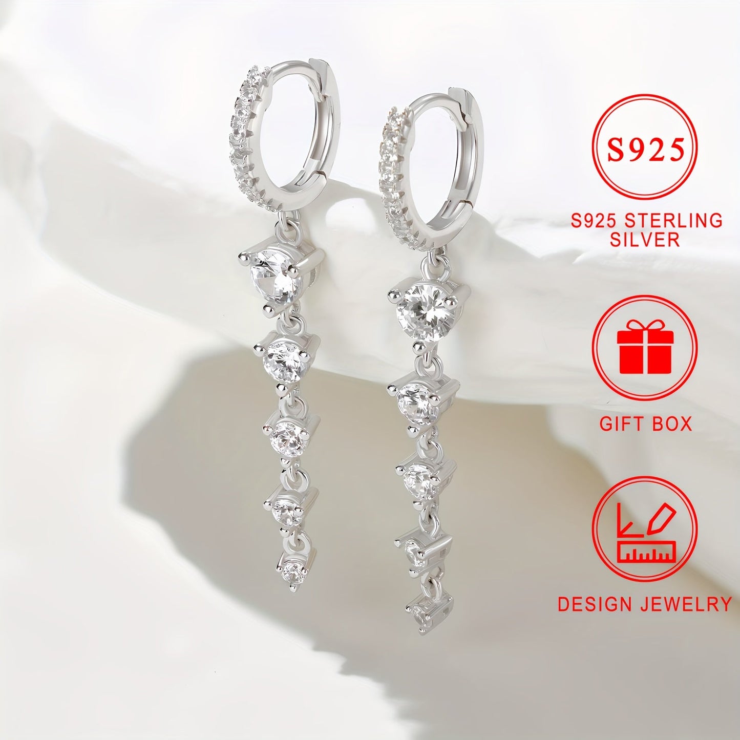 Elegant S925 Sterling Silver Tassel Earrings with Sparkling Zirconia Dangles, Hypoallergenic Ear Jewelry for Women