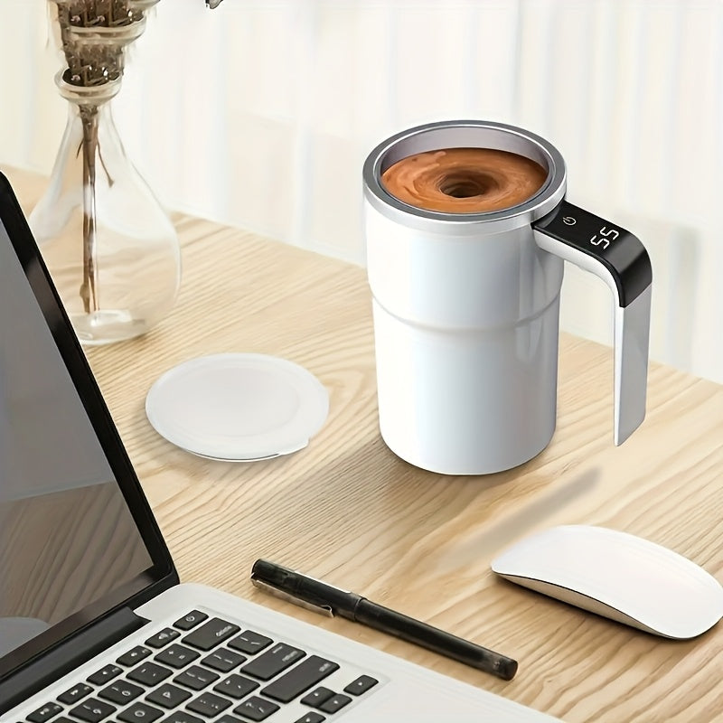 USB Rechargeable Self-Stirring Travel Mug in Stainless Steel - Digital Temperature Display, Suitable for Coffee, Milk, Chocolate, and Mocha - Food-Safe, Great for Office and Outdoor Activities