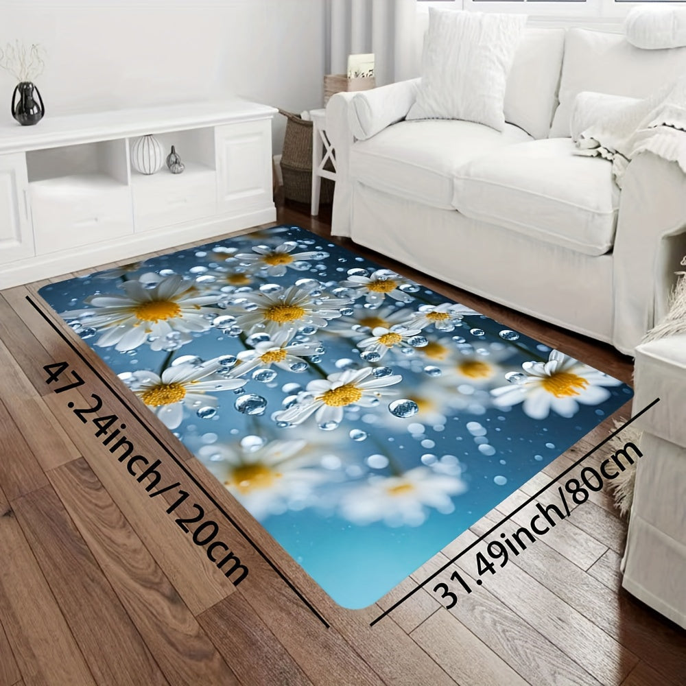 1pc Small Daisies In the Rain Soft Thickened Bathroom Carpet, Kitchen Floor Mat, Living Room Carpet, Bedroom Carpet, Interior Door Floor Mat, Machine Washable Entry Door Carpet, Decorative