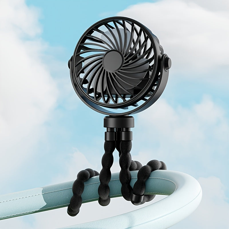 Handheld USB Rechargeable Fan with Octopus-Style Design - Portable and Adjustable 3-Speed Airflow for Indoor and Outdoor Use.