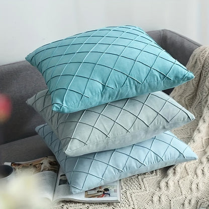 Luxury Nordic Quilted Throw Pillow Cover with Elegant French Style in Soft Suede Fabric. Features Invisible Zipper and is Machine Washable. Ideal for Modern Living Room Decor. Available in Square and Rectangle Sizes.