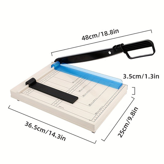 Guillotine paper cutter with safety guard, blade lock, 30.48cm cut length, and 10 sheet capacity for cardstock, cardboard, vinyl crafts, and photos.