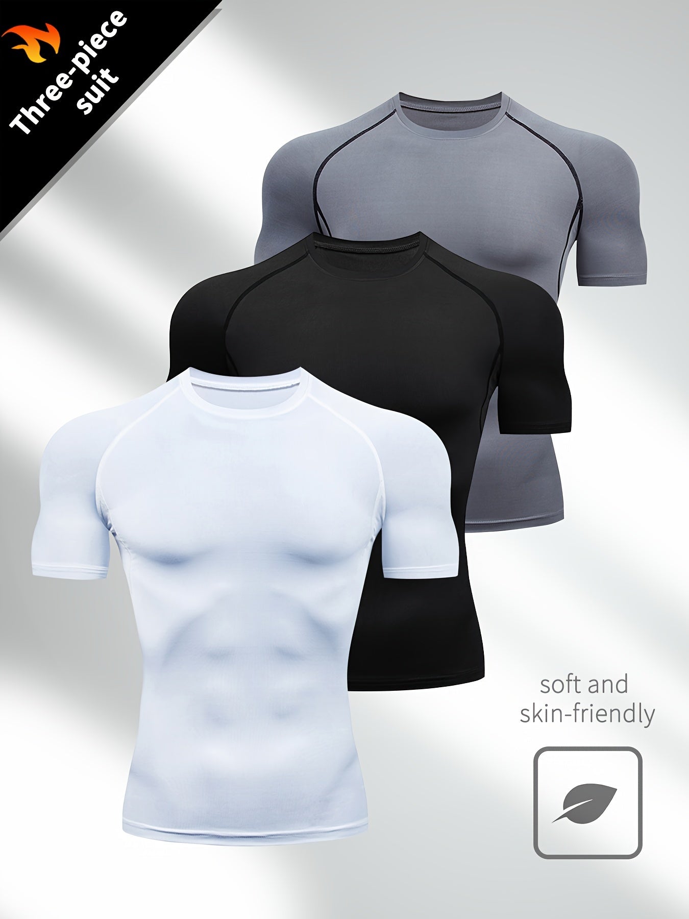 3 Men's Sports Workout Shapewear Tops: Compression and moisture-wicking for fitness activities.