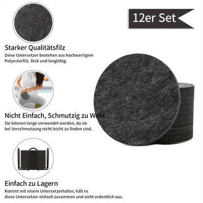 Set of 12 felt coasters with stands.