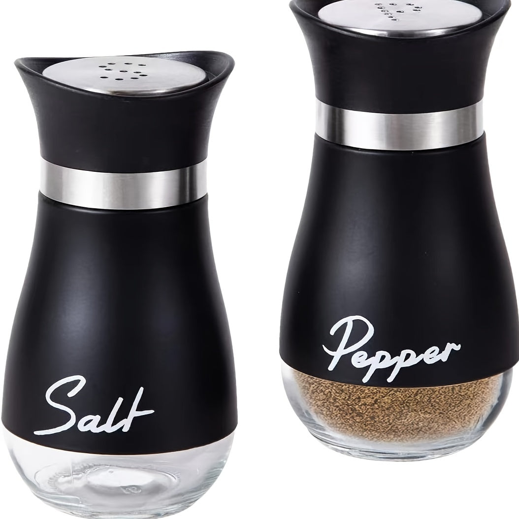 One set of 4 oz glass salt and pepper jars with stainless steel lids, perfect for kitchen, RV, camping, BBQ. Refillable design. Two jars in a set.