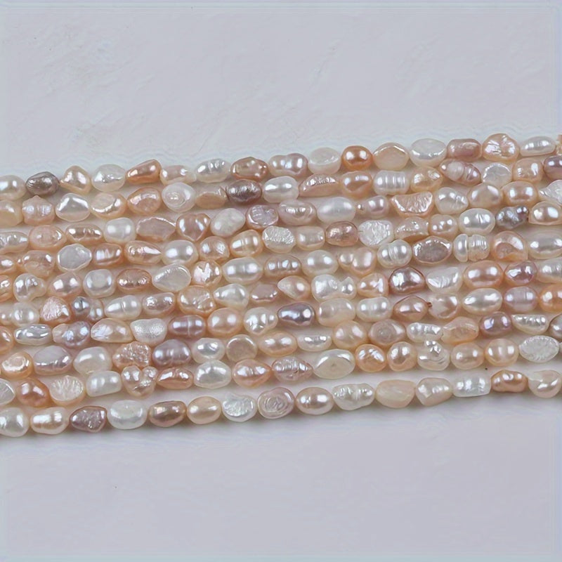 Top Pick: Baroque Style Freshwater Cultured Pearls in White, Pink, and Purple Shades - 1 Strand of Elegant 6-7mm Pearls with Straight Holes for Easy Threading, Perfect for Jewelry Making, Natural White with Two-sided Luster