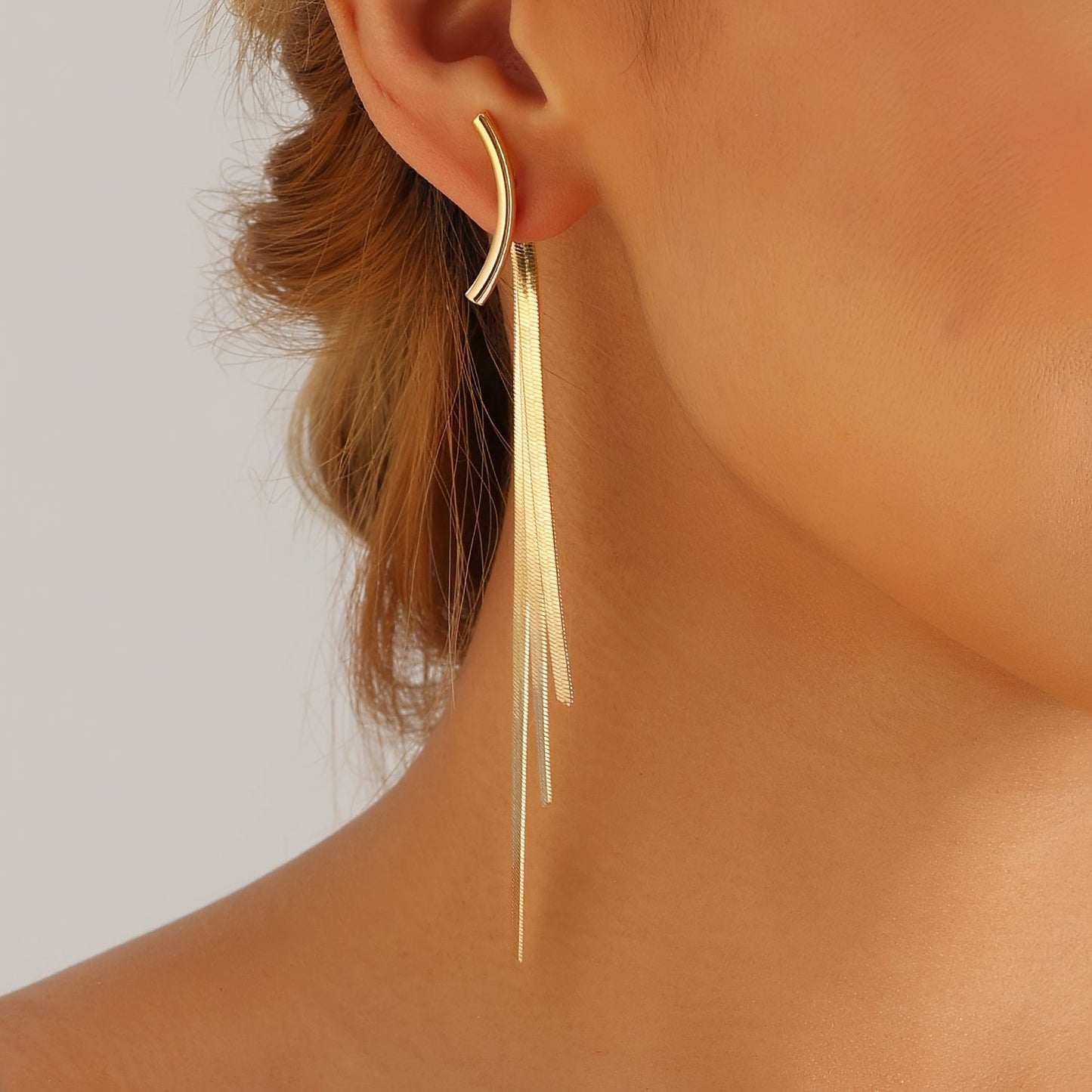 Elegant Vintage-Inspired Long Snake Bone Tassel Earrings - Set of 2, Crafted from UV Plated Alloy and Stainless Steel Posts, Perfect for Daily Wear and Parties, featuring Slimming and Cold Style, with Ear Studs for added elegance.