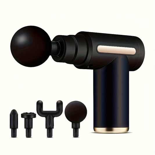 Portable 4-In-1 MiniPro USB Rechargeable Massage Gun with 4 Attachments for Deep Tissue Percussion Massage, Ideal Gift Powered by Lithium Battery.