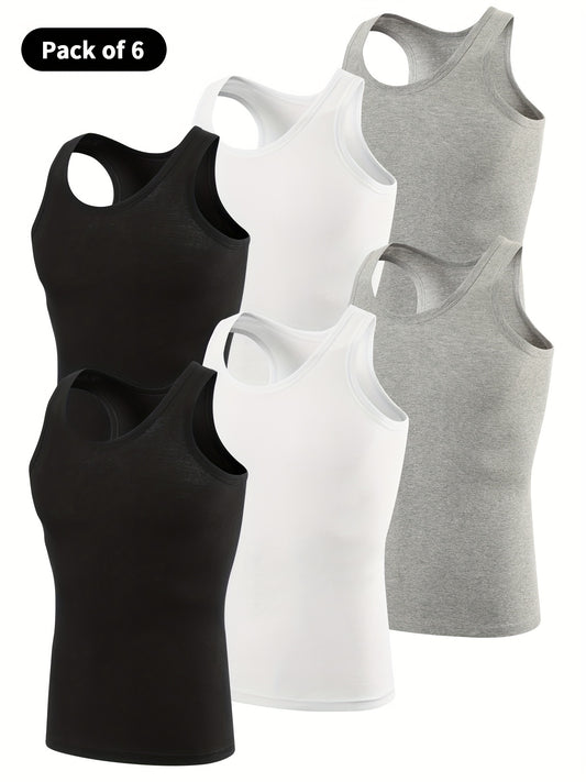 6pcs Men's Cotton Vest in Mixed Colors for Sports and Fitness