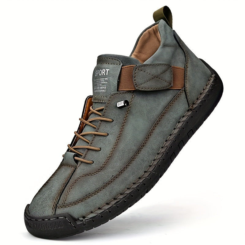 Men's plus size ankle shoes with stitching, hook & loop fastener, and wear-resistant design for outdoor wear