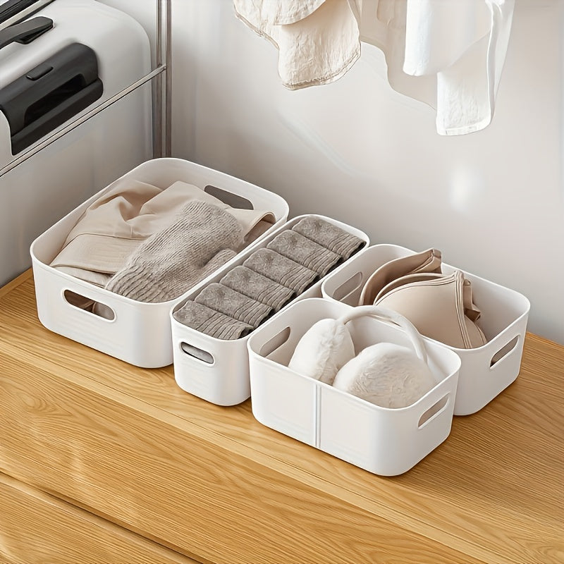 3-piece plastic storage basket set for cosmetics, kitchen, and bathroom essentials to organize home clutter efficiently.