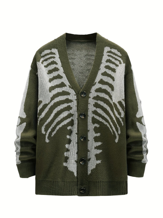 Men's Plus Size Skeleton Print Cardigan Sweaters