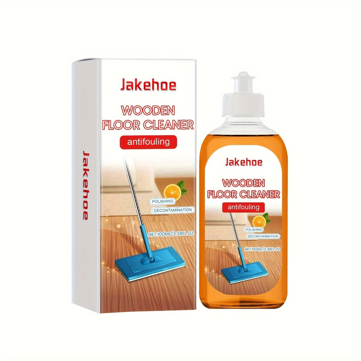 Jakehoe Wooden Floor Cleaner, 100ml - Antifouling, Stain & Descaling, Polishing, Orange Scent, Foam Formula, Glycerin-Based, Streak-Free, Suitable for Ceramic Surfaces, Less than 1 Liter Liquid Volume.