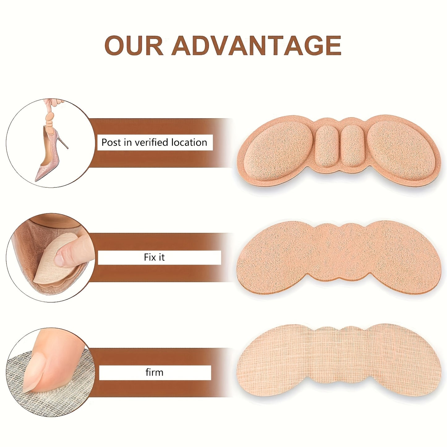 4pcs Heel Cushion Pads in Rose Brown Black, Anti-Blister, Slip-Resistant Insoles for Men & Women, Fits All Shoes