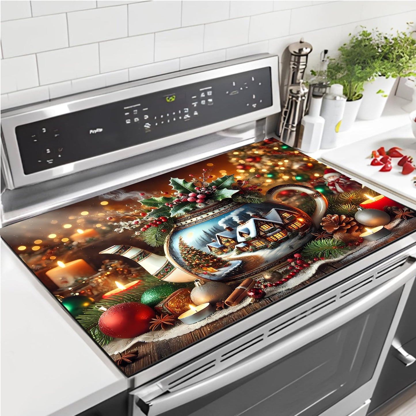 Protect your electric glass stove or cooktop with this festive Christmas-themed anti-slip stove top protector. This waterproof, scratch-preventing, and heat-resistant cover is perfect for keeping your appliances safe and clean. It's easy to clean and