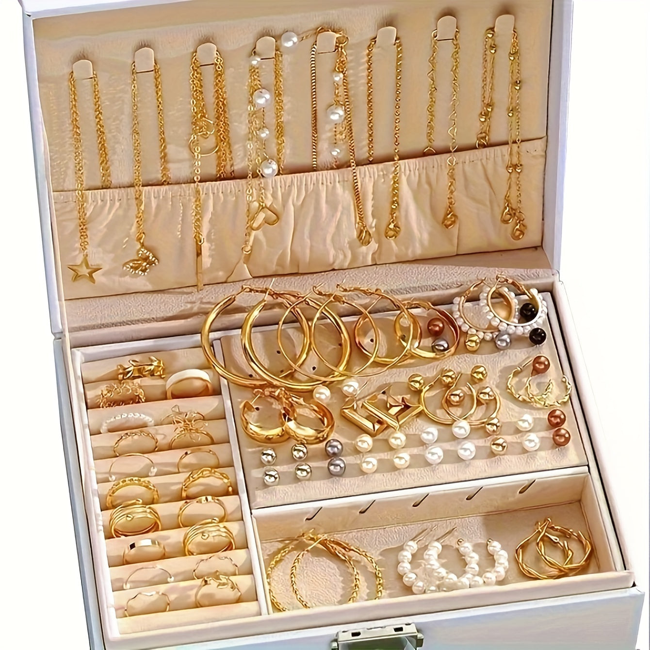 Set of 86/83 pieces Elegant Vintage and Chic Faux Pearl Jewelry for Women - Earrings, Necklaces, and Rings | Ideal for Daily Wear and Gifting on Valentine's Day, Christmas, and Mother's Day