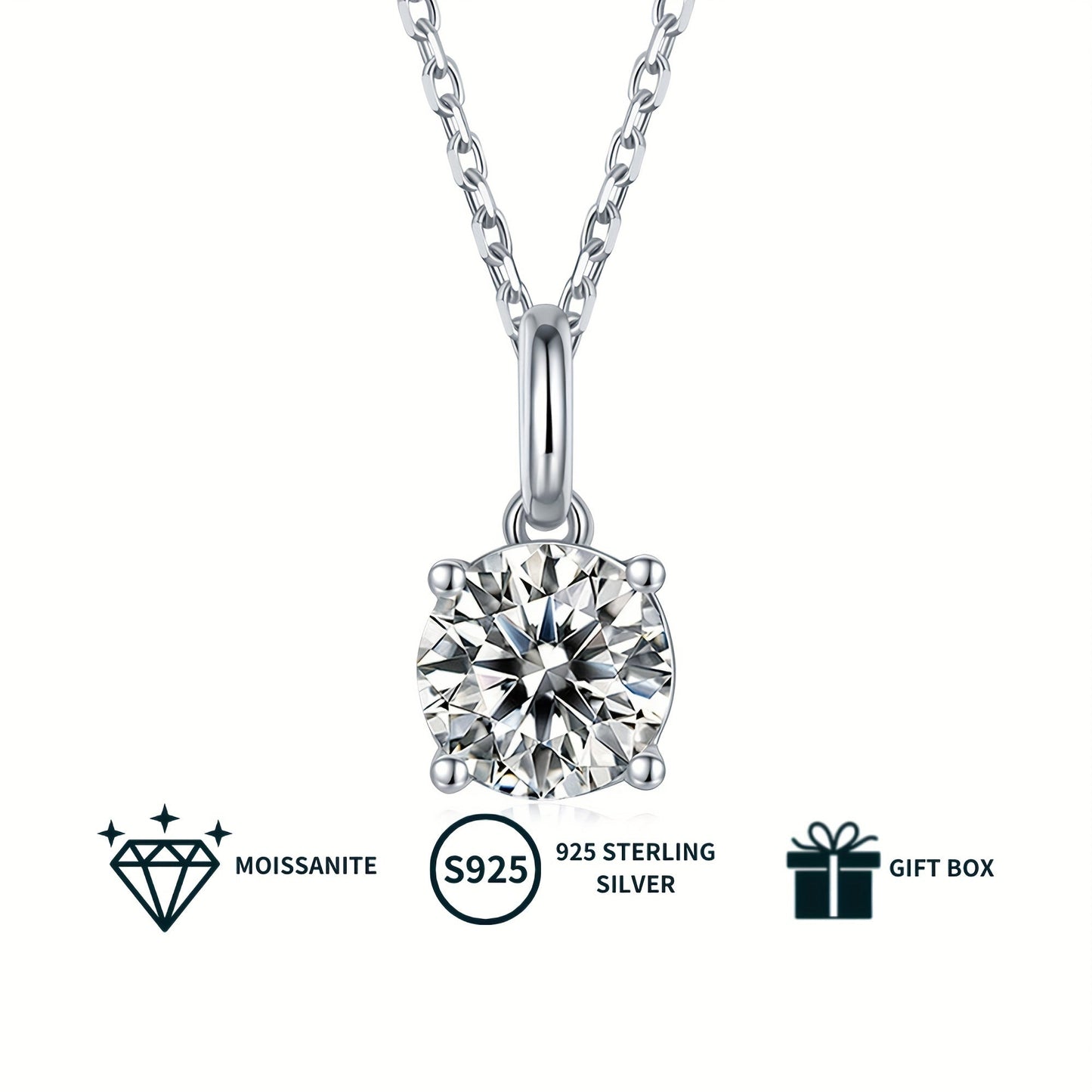 Stylish Moissanite Jewelry Set for Women - Featuring a 1.0CT/2.0CT Pendant Necklace & Stud Earrings, Beautifully White Gold Plated S925 Silver, Ideal for Engagement, Wedding, or Special Occasions. Comes with a Luxurious Gift Box, Perfect for Gifting at