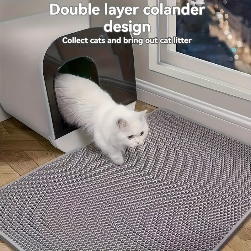 Large Double Layer Cat Litter Mat designed with a Honeycomb Pattern, Made of EVA Material, Anti-Splash Feature, Easy to Clean, Provides Scatter Control for Cats