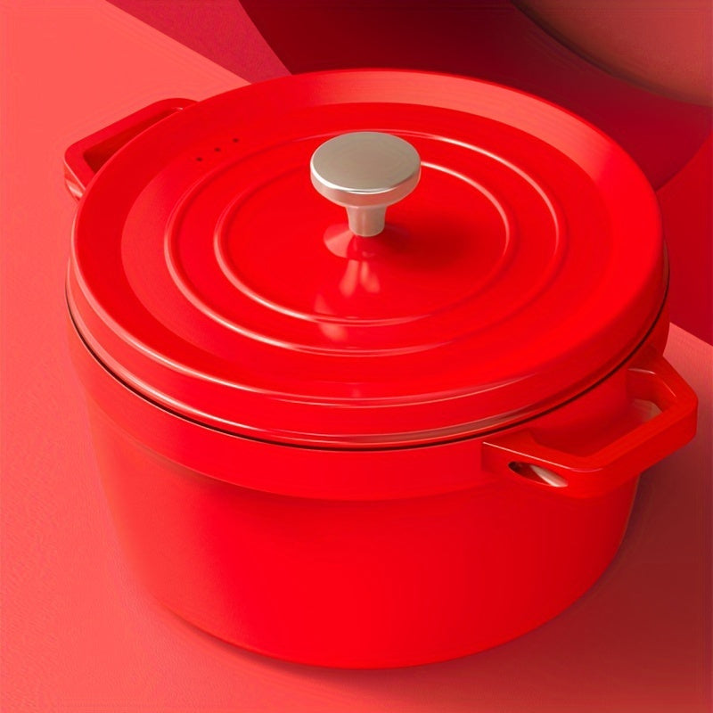 Durable Red Soup Pot for Broth, Stew and Cooking - 4.01 L 24.0 cm Cast Iron Pot with Lid, Compatible with Universal Gas Stoves and Induction