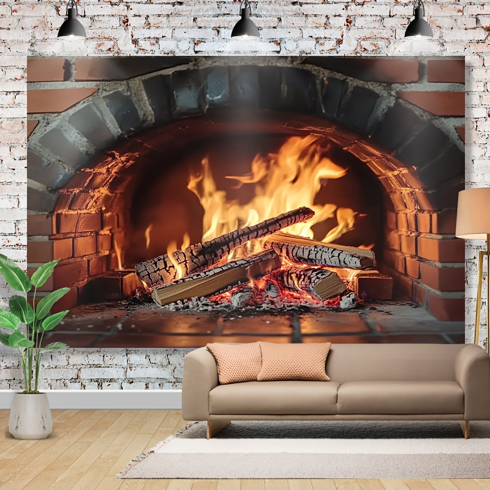 1 piece of versatile polyester fireplace backdrop that does not require electricity. Perfect for all seasons, holiday decor, photoshoots, and events.