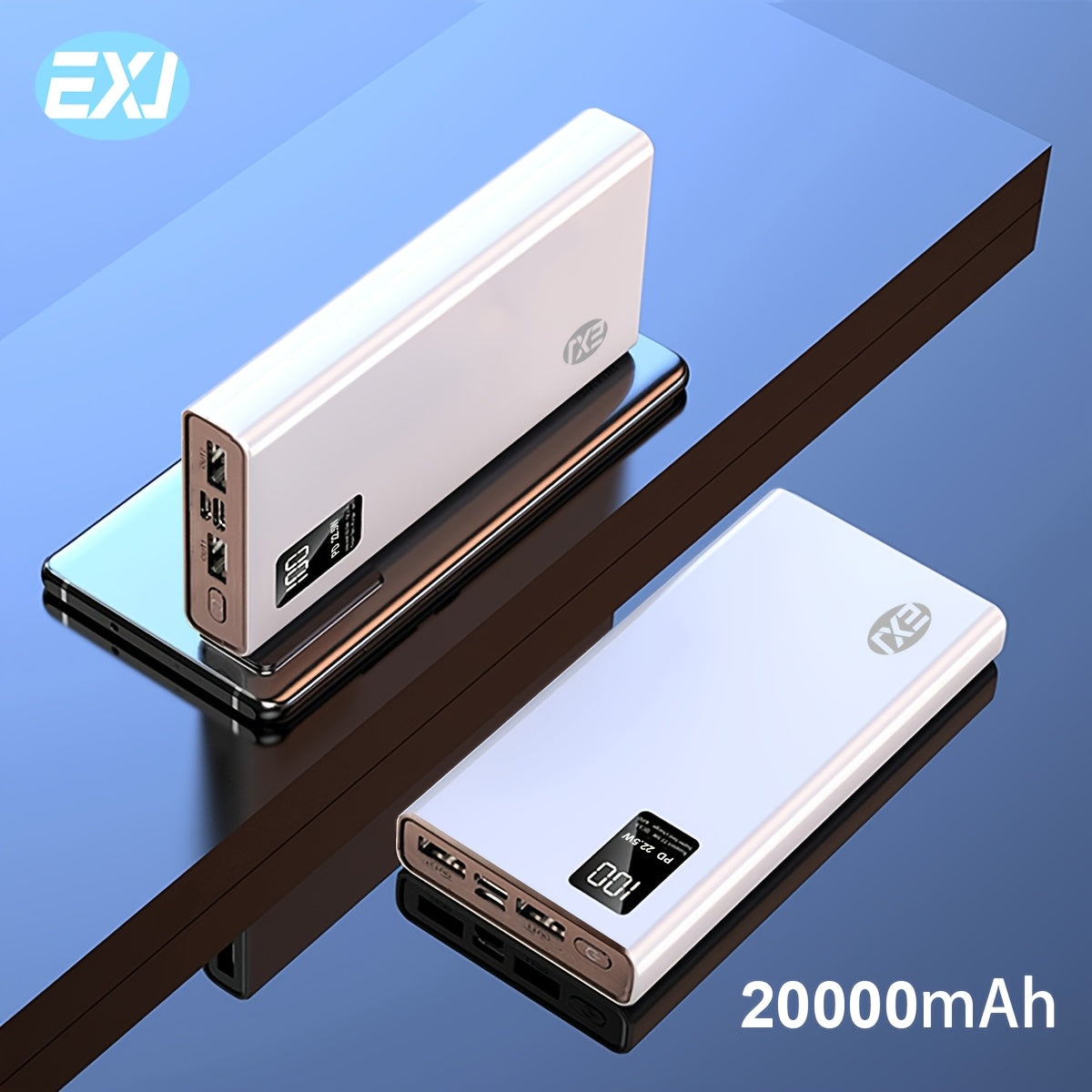 EXJ 20000mAh Портативный Power Bank с быстрой зарядкой 22.5W, 2 USB 3.0 Type C QC PD, LED дисплей, совместим с iPhone 12 Pro, Android, Samsung S24.