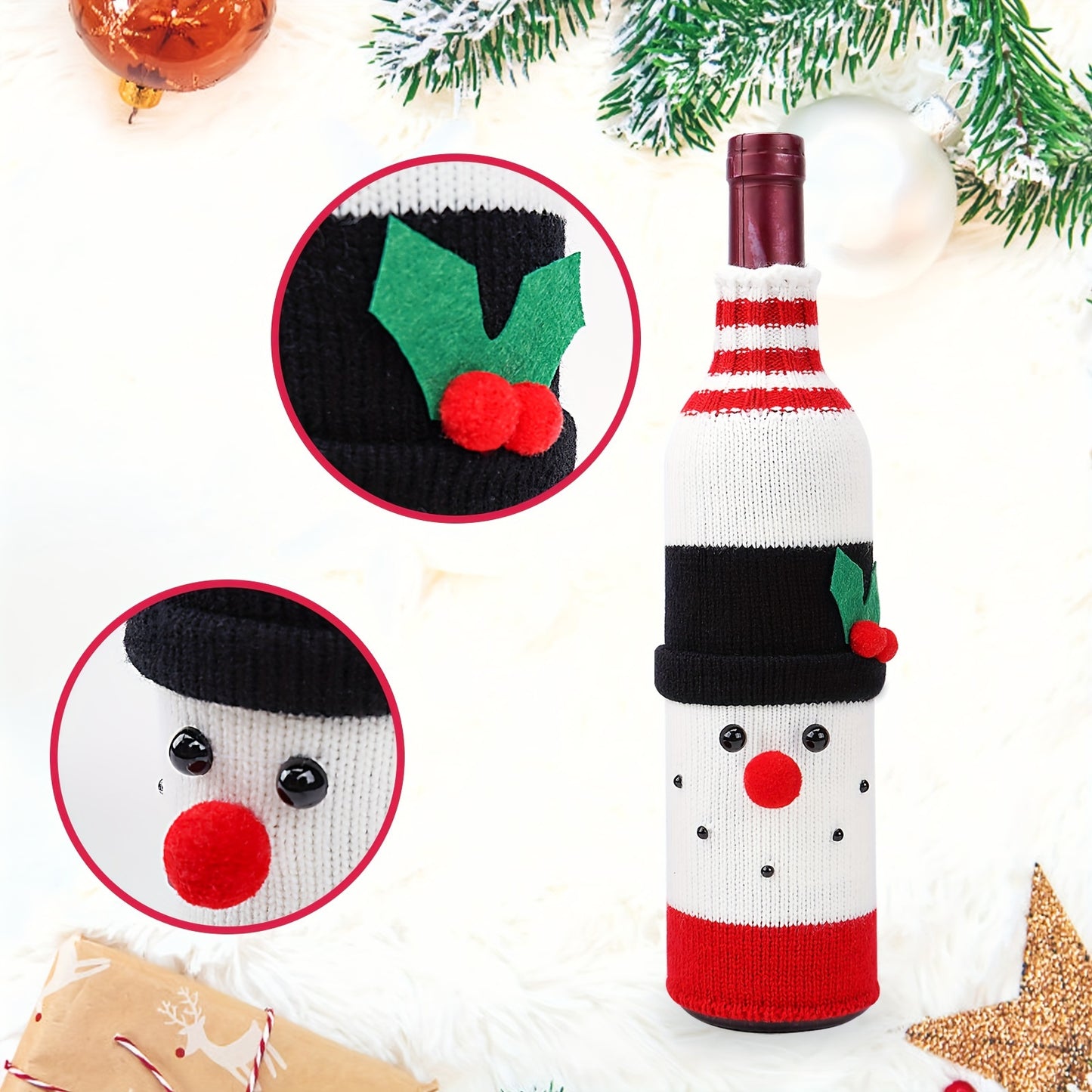 Christmas-themed beer bottle sleeve. Insulated, non-slip cover for standard 12oz/330ml bottles, perfect for festive decor.