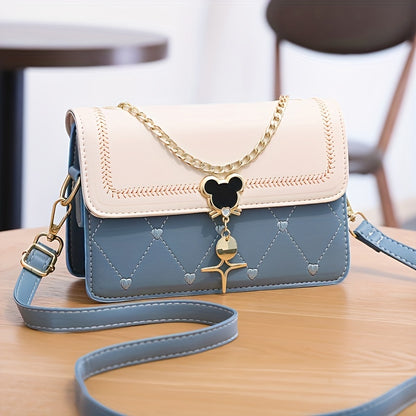 Women's Embroidered Fashion Crossbody Bag with Chain Decor.