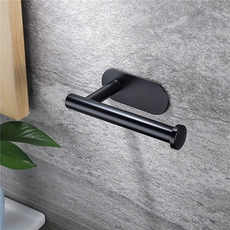 Self adhesive toilet paper holder for bathroom, no need for punching holes in walls, made of plastic.