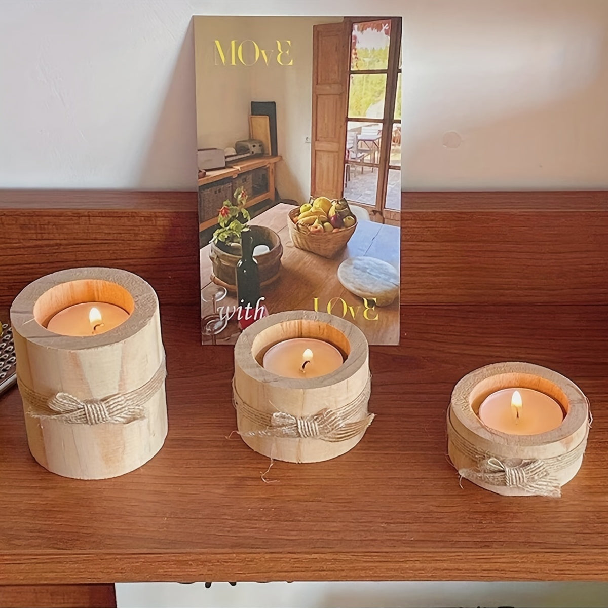 Set of 3 handmade wooden candle holders - perfect for holiday decor and candlelit dinners.