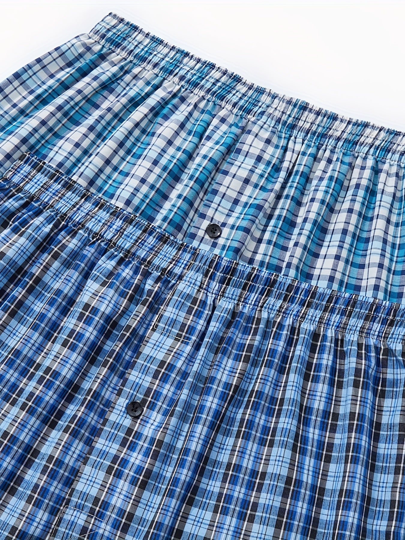 6 JupiterSecret Men's Plaid Boxer Shorts with elastic waistband and button detail.