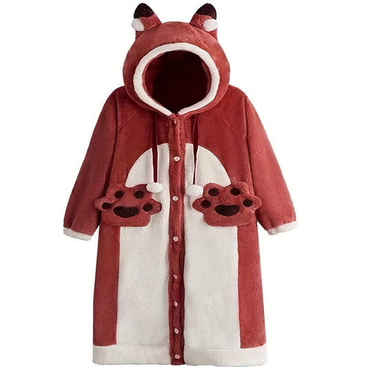 This stylish reversible wearable blanket features a contemporary fox design and a cozy hood. Made from coral fleece, this loungewear is comfortable for all seasons. Hand wash only. Color: Red. Material: 100% Polyester.