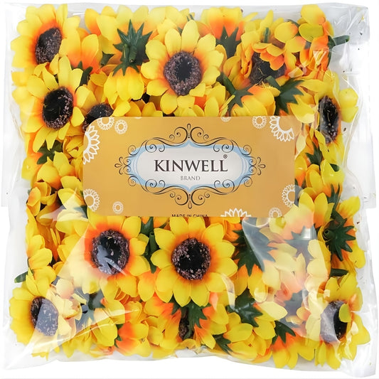 Artificial yellow sunflower heads for DIY wedding decor and gifts.