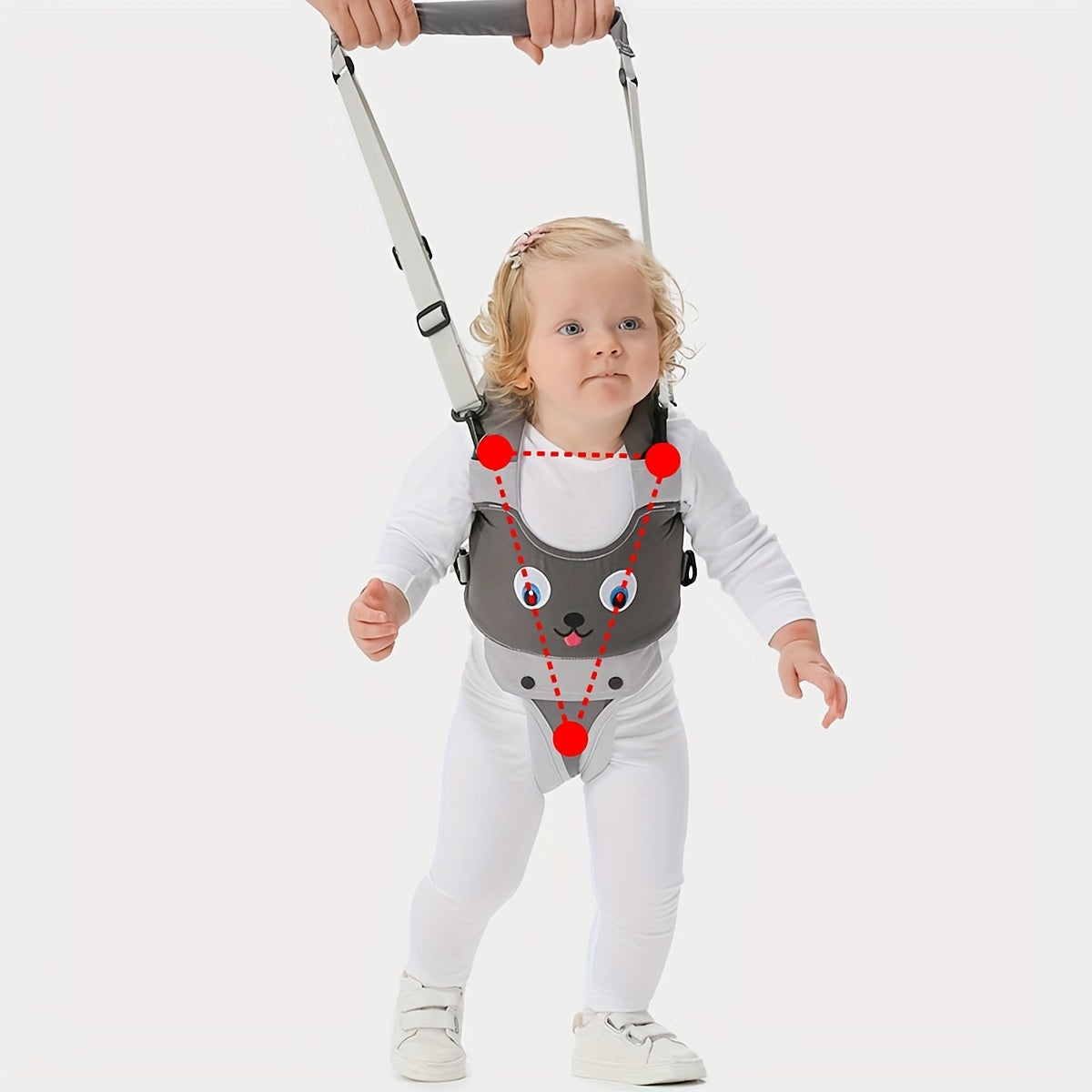 Adjustable Baby Walker Harness Assistant with Cartoon Embroidery (Penguin, Chick, Dog, Owl Designs), Breathable Learning Walk Aid for Infants and Toddlers 0-3 Years, Includes Traction Rope - 1 Pack