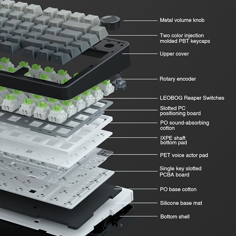 AULA Custom Mechanical Keyboard with LEOBOG Reaper Switch, 75% size, hot-swappable keys, RGB backlighting, Wireless/2.4GHz/USB-C connectivity, ergonomic design, rechargeable lithium polymer