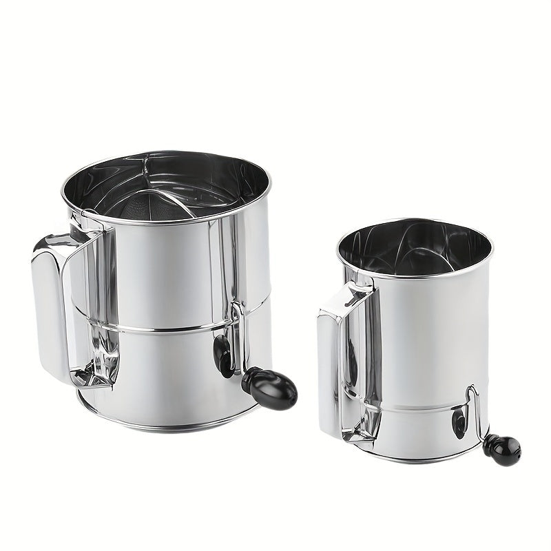 A must-have in the kitchen for any occasion, this stainless steel hand-crank flour sifter boasts a large 8-cup capacity and versatile use. Perfect for both baking and cooking, this handy kitchen gadget is ideal for holiday festivities such as Halloween