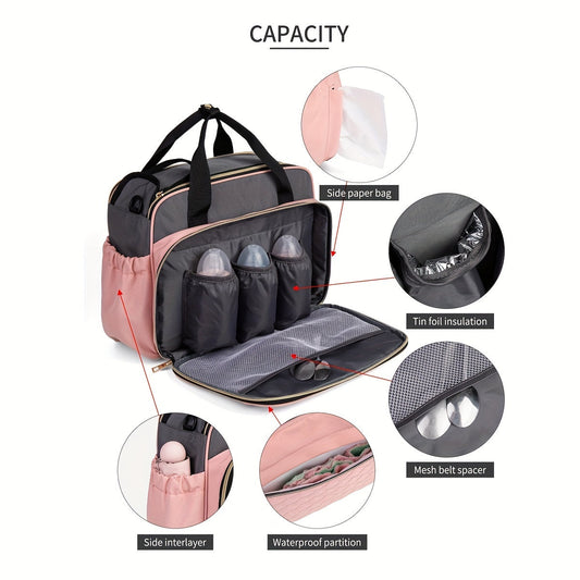 Spacious LEQUEEN Diaper Bag: Waterproof, Multi-Compartment Mommy Tote with Crossbody Strap for Travel and Storage