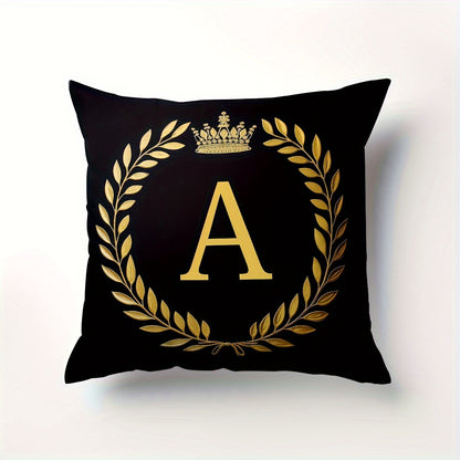 Stylish English letter print pillow cover made of soft peach skin velvet. Features zip closure and machine washable. Measures 45.72x45.72 cm, ideal for home and office decor.