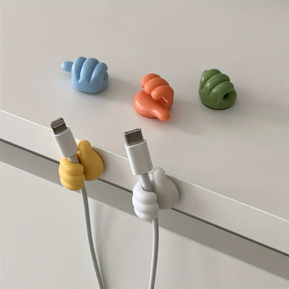 5 Thumb Pattern Cable Organizers with Adhesive Hooks - Ideal for organizing kitchen appliances and bedroom accessories without drilling.