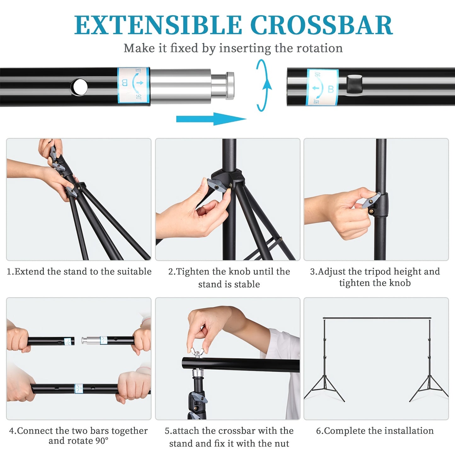 2m x 2m heavy-duty backdrop stand with support system for 200cm x 200cm or 6ft x 6ft backdrops.