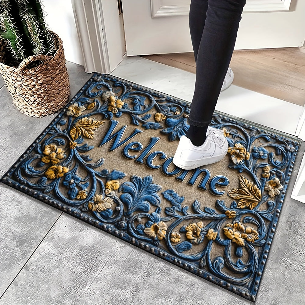 Modern Abstract Line Welcome Doormat featuring Botanical Pattern, Non-Slip & Easy to Clean Polyester Rug for Indoor & Outdoor Use - Great for Entryway, Bedroom, or Balcony - Perfect Holiday Gift