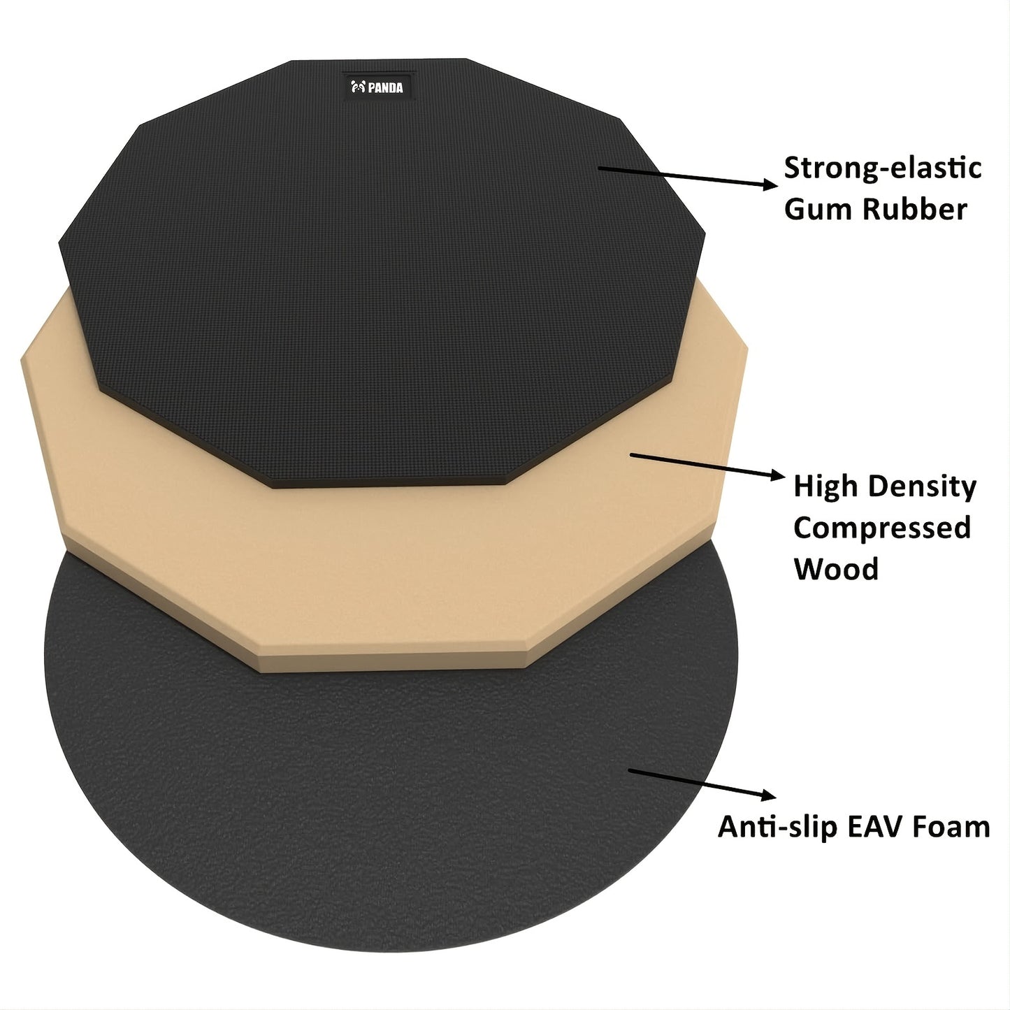 Панда 12-дюймовый двусторонний бесшумный ударный пад с заглушками, барабанными палочками и сумкой для хранения - идеален для реалистичной практики игры на барабанах.