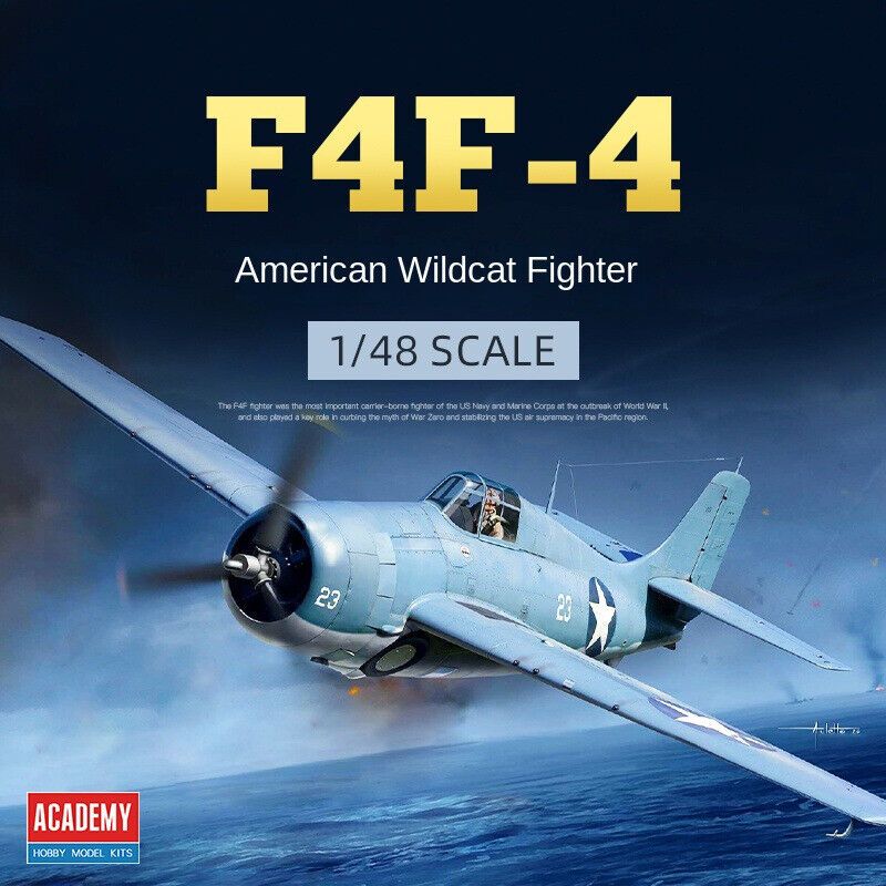 Academy F4F-4 Wildcat plastik model to'plami 1/48 o'lchamda, Midvey jangida jangovar samolyot, harbiy yashil, 14 yoshdan oshganlar uchun yig'iladigan hobbi modeli