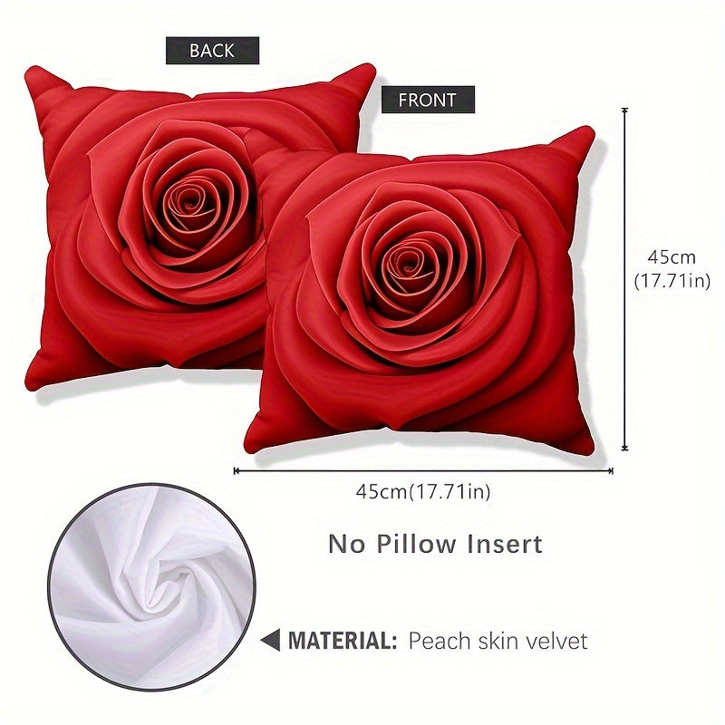 Valentine's Day themed red rose pillow cover with floral heart design. Polyester blend, zippered cushion case for sofa, bed, or office chair. Hand wash only. Contemporary style home decor.