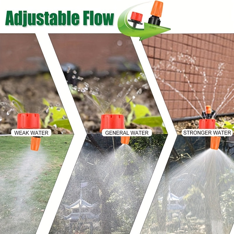 164ft adjustable drip irrigation kit for garden with 1/4" hose, misting nozzle, emitters, and fittings - automatic watering for patio and lawn care.