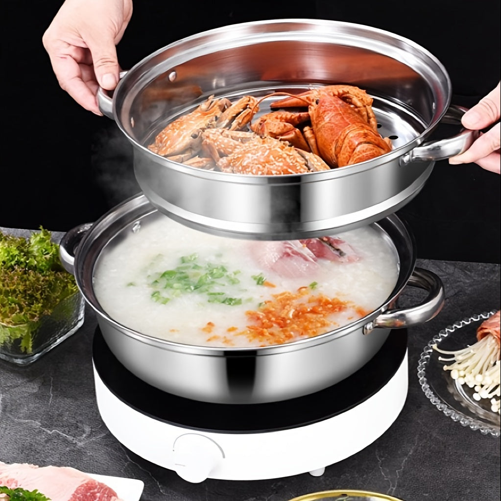 Durable and Easy to Clean 1-Piece Stainless Steel Multi-Functional Hot Pot and Double Soup Steamer, 28cm, Direct from Manufacturers