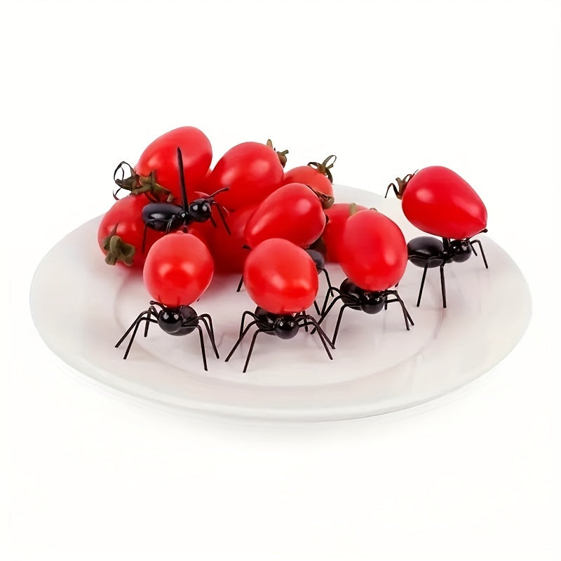 12 Ant Shaped Toothpicks for Snacks and Desserts, Reusable Plastic Fruit Forks for Parties.