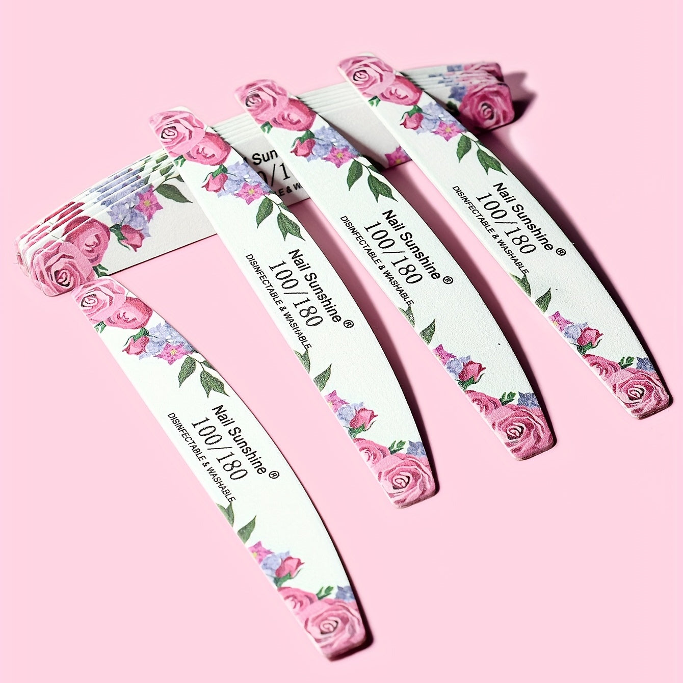 10 Rose Flower Half-Moon Nail Files, Unscented, Exclusive Design, Manicure Essentials.