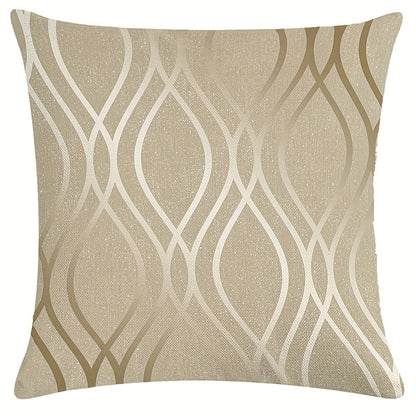 One square throw pillow cover with a simple geometric texture in gold and silver, suitable for home decoration. Does not include pillow core.