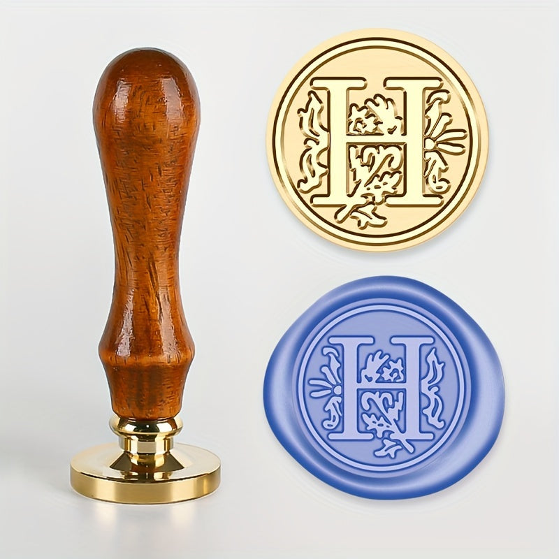 1 set of a 26-letter series Wax Seal Stamp with a Retro Wood Handle and Brass Head for various uses such as Thanksgiving Cards, Envelopes, Gift Wrapping, and Wedding Invitations featuring a