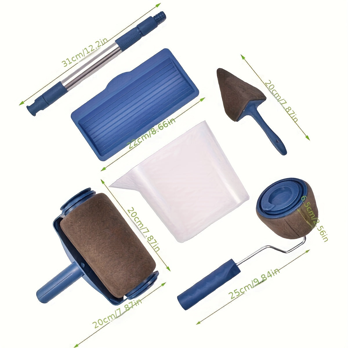 Set includes professional paint roller brush set with various tools for wall and ceiling painting.